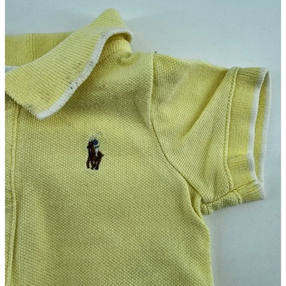 Ralph Lauren Yellow Polo Romper Baby Size 3M Pony Logo 100%‎ Cotton